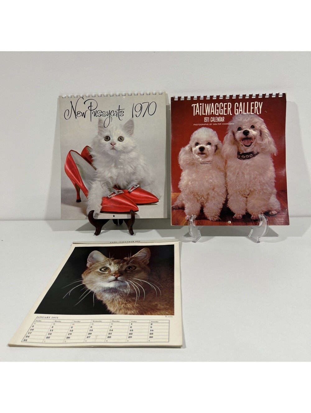 3 Vintage 1970 Cat Dog Calendars Lot Retro Animal Collectibles